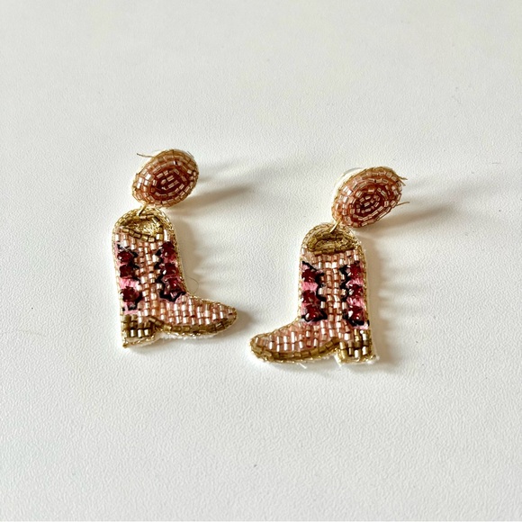 Beaded Pink Cowboy Boots Earrings - Picture 2 of 2